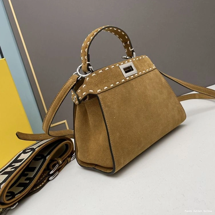 Affordable In Fendi Mini Brown Iconic Suede Bag Peekaboo Stitching 0824
